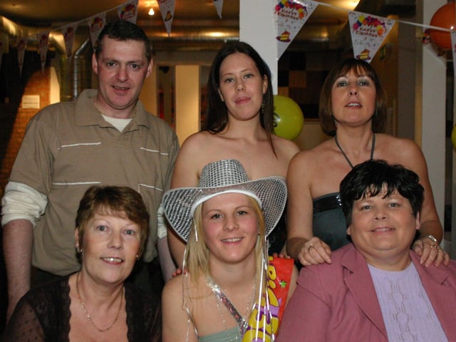 Caroline with a group of friends who travelled from England for the Party front Bernadette, Caroline and mum Margaret, back Mark, Asley and Eileen. 1897/dd