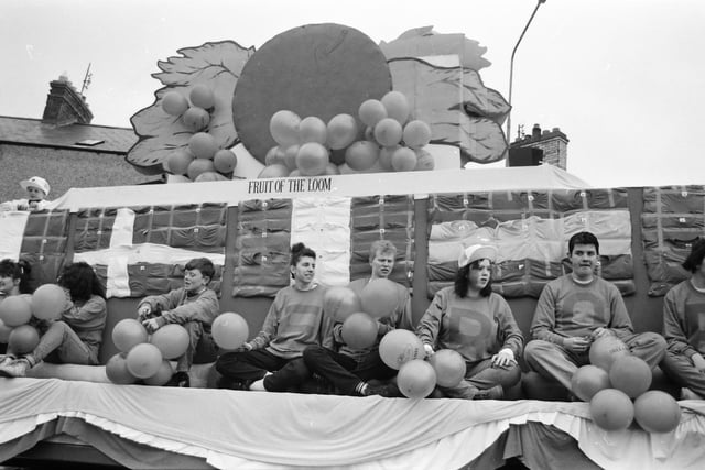 The Fruit of the Loom float at the 1993 Buncrana St. Patrick's Day parade.