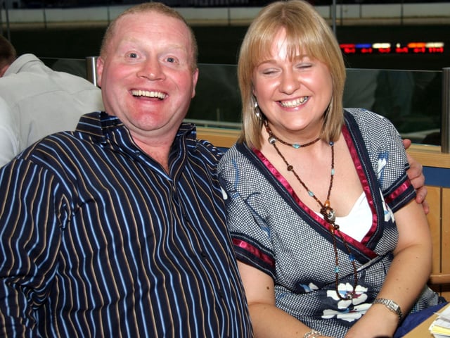Jimmy King and Jodie King smile for the camera at the Lifford Stadium 0149JML : .