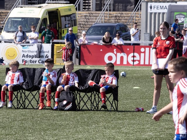 The Subs Bench at one of the games in the Ryan McBride Cup at Brandywell. (Photos: Jim McCafferty Photography)