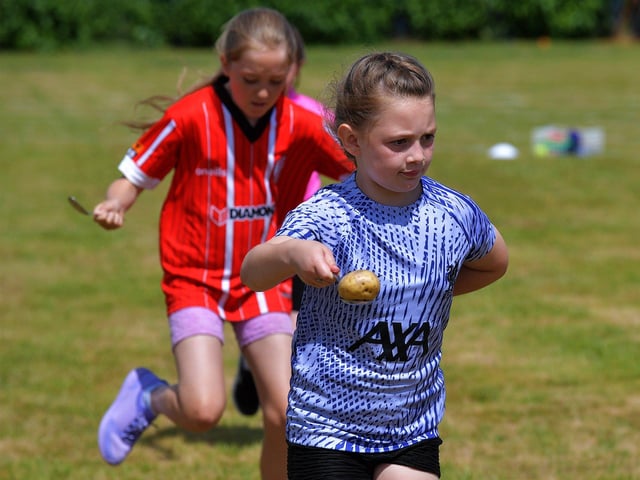 Spud and spoon race underway at the Holy Child Primary School sports day held on Monday last. Photo: George Sweeney. DER2325GS – 007