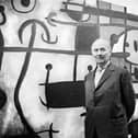 May 24 1966:  Spanish Surrealist painter Joan Miro (1893 - 1983) at the Marlborough Fine Art Gallery for his one man show.  (Photo by Robert Stiggins/Express/Getty Images)