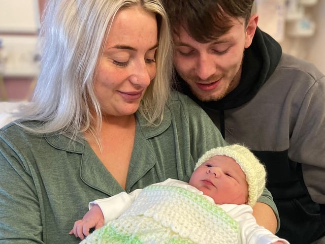 Baby boy McClelland from Derry born at Altnagelvin Hopsital on Easter Sunday at 1.44pm weighing 8lbs 14oz with mum and dad Rebecca and Sean