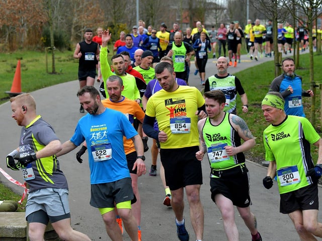 Runners make their way through St Columb’s Park during the Bentley Group Derry 10 Miler road race on Saturday morning. Photo: George Sweeney. DER2310GS – 096