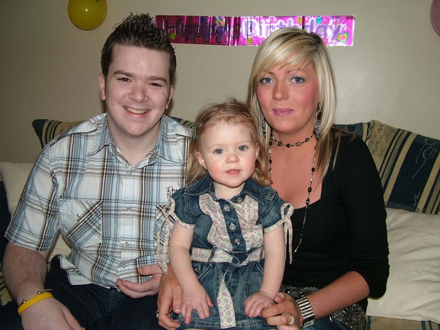 DSCF5433
Little Abbie pictured with her Godparents Thomas McMenamin and Nicola McDonald at her 2nd birthday party. : Parties and celebrations March 2006: Abbie McLaughlin.