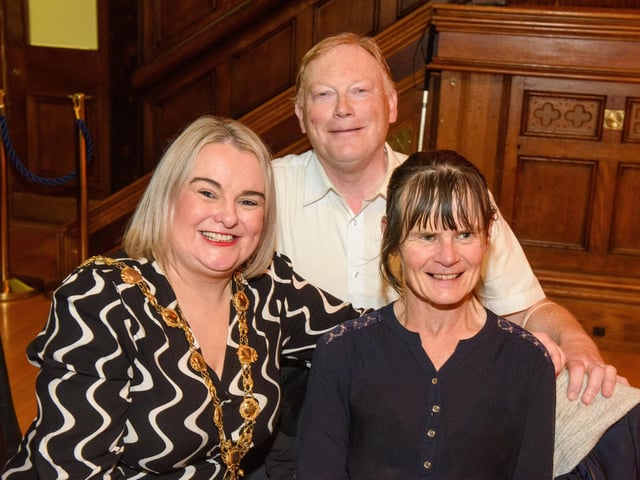 The Mayor Councillor Sandra Duffy once again welcomed people to the Guildhall as she hosted another popular Derry City and Strabane District Council Tea Dance. Included are, Jenny Maguire and Robert Creswell. Picture Martin McKeown. 09.11.22:.:The Mayor's Tea Dance