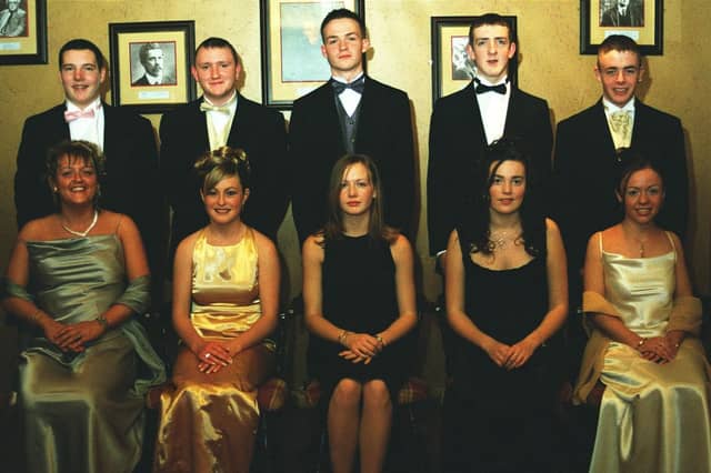 Seated from left, Edel Derry, Leanne McIlheney, Roisin Downey, Michelle Martin, Emma Lindsay. Standing from left, David McGowan, Willie Deery, Eammon Harkin, Joseph Butcher, Deputy Head St Columb's, Sean McIlheney.(8/12/PG4)