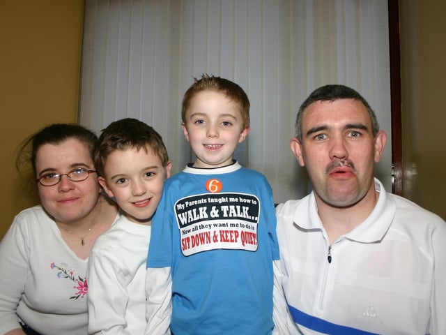 Birthday boy Matthew Wells enjoying his 6th Birthday with left to right Mum Catherine, brother Joseph, and dad Simon. 2930/dd : Parties and celebrations March 2006: Matthew Wells.