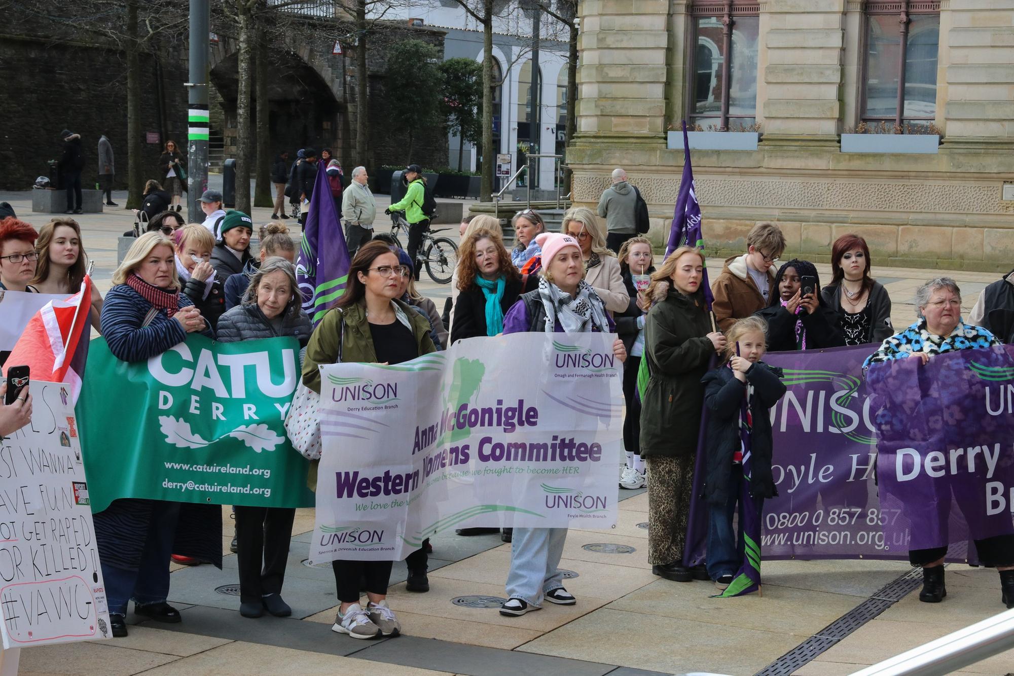 International Women’s Day march at Guidhall Square.  (Photo - Deirdre Heaney, nwpresspics)