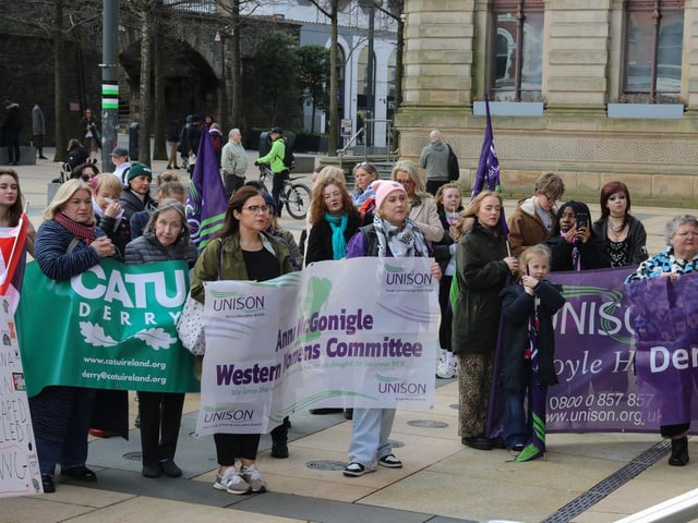 International Women’s Day march at Guidhall Square. (Photo - Deirdre Heaney, nwpresspics)