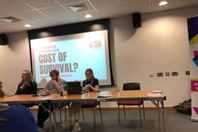 From left, Chloe Ferguson, Donall Hearty and Grace Boyle at the NUS-USI Cost of Survival Campaign Launch.