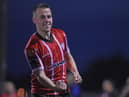 Ben Doherty celebrates his goal against Dundalk at Oriel Park. Photographs by Ciaran Culligan