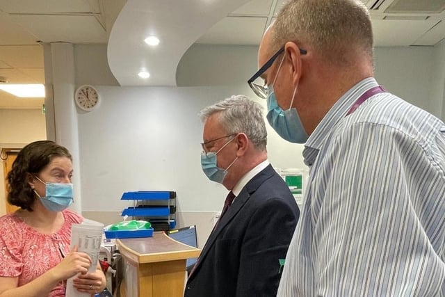 The Health Minister joined the Western Health and Social Care Trust Chief Executive Neil Guckian and Director of Unscheduled Care, Medicine, Cancer and Clinical Service, Geraldine McKay as they visited the Altnagelvin Emergency Department on Tuesday.