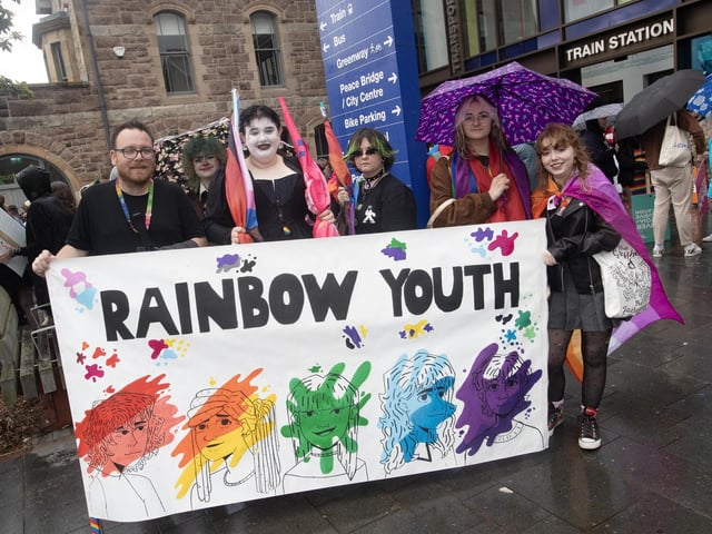 The Rainbow Youth banner pictured at Saturday's Foyle Pride parade in the Waterside. (Photos: Jim McCafferty Photography)