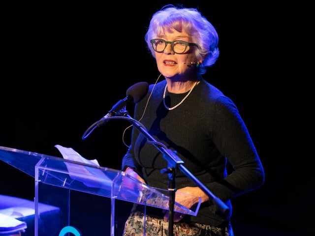 Deirdre McQuillan, Fashion Editor for The Irish Times, speaking at the official launch of the Yarns seminar in the Regional Cultural Centre in Letterkenny.
Picture By Joe Dunne 19/11/22:.