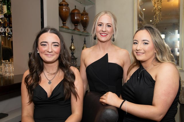 Riana McDaid, Treasa Jenkins and Ciara McDaid, TR Fitness at the Carndonagh Traders Association Business and Community Awards in Ballyliffen Lodge Hotel on Saturday night last.   Photo Clive Wasson