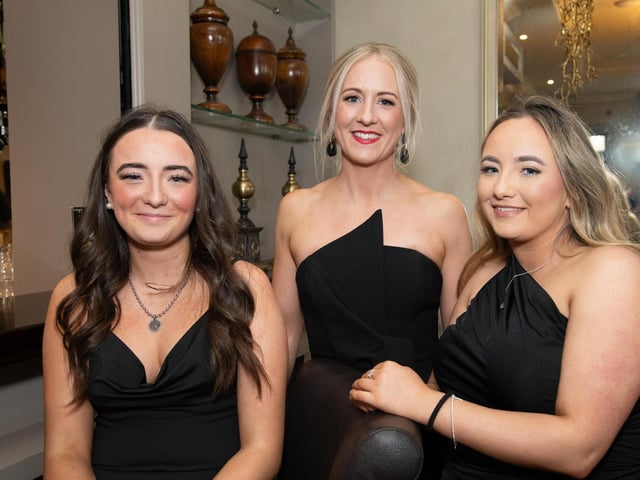 Riana McDaid, Treasa Jenkins and Ciara McDaid, TR Fitness at the Carndonagh Traders Association Business and Community Awards in Ballyliffen Lodge Hotel on Saturday night last. Photo Clive Wasson