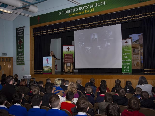 Mrs. Ciara Deane, Principal, St. Joseph’s Boys School addressing prospective pupils and their parents at Friday’s Open Day in the school. (Photos: Jim McCafferty Photography)