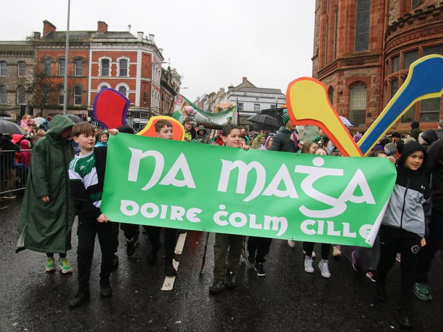 Na Maga Doire Colmcille club members taking part in the St. Patrick’s Day Parade. (Photo - Deirdre Heaney, nwpresspics)