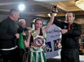 Top Ring Gym’s Annie Murphy defeated Baltoufa Manel, Tek Gym France, to win the  WKU Pro-Am World Title on Saturday evening last in the Everglades Hotel. Photo: George Sweeney.  DER2312GS – 66