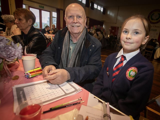Grandad Roy Donnelly and granddaughter Freya pictured on Wednesday at Holy Child PS. : .