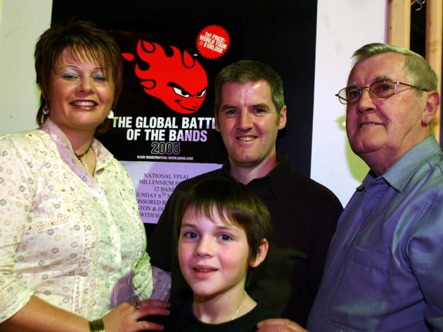 A family affair at the Battle of the Bands were  Amaroula's Caimin Madden meets up with his family supporters left to right wife Carol, son Daniel and dad Daniel. 349/dd