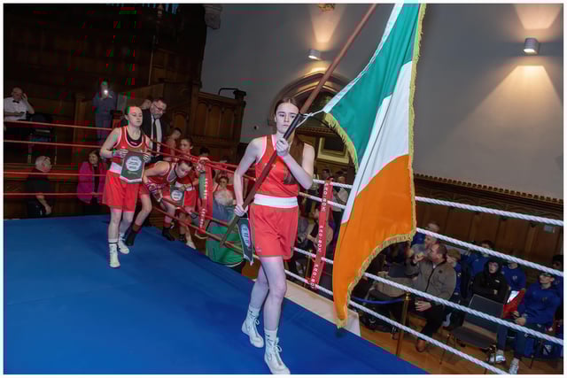 Grace Conway carring the Irish Flag