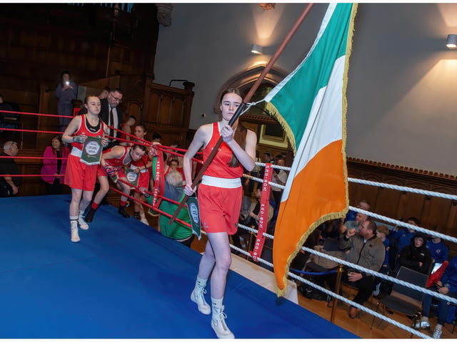 Grace Conway carring the Irish Flag