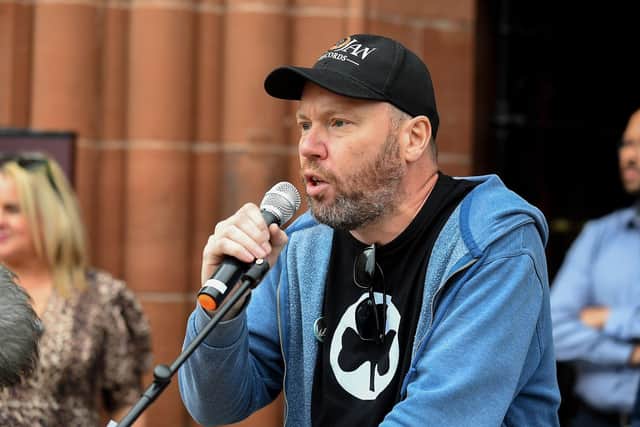 Davy McAuley speaking at a previous United Against Racism rally in Guildhall Square. Photo: George Sweeney