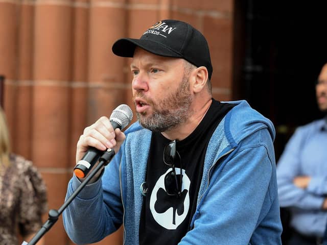 Davy McAuley speaking at a previous United Against Racism rally in Guildhall Square. Photo: George Sweeney