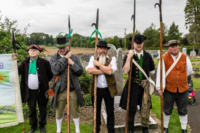 Participants dressed as pikemen at an independent republican commemoration at the grave of Wolfe Tone on Sunday.