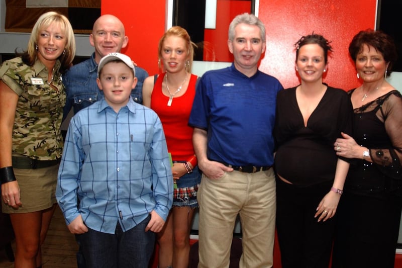 Leanne Curran and Kirstin McLaughlin with their families at Bar Zu on their 18th birthday. Inluded are, Siubhan, Gareth and Danny McLaughlin and Philip and Laoighean Curran and Rose and Paula McGilloway. 