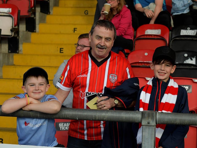 Derry City fans at the game against Sligo Rovers on Friday evening. Photo: George Sweeney. DER2327GS – 046