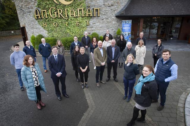 GEMX EVENT. . . .Representatives from businesses across the north-west pictured at An Grianan Hotel, Burt, County Donegal on Tuesday last for the GEMX ‘Now, How, Wow’ event. The day included workshops and seminars with cross-border companies working together, sharing experiences, problem solving and discussing collective issues. (Photos: Jim McCafferty Photography)