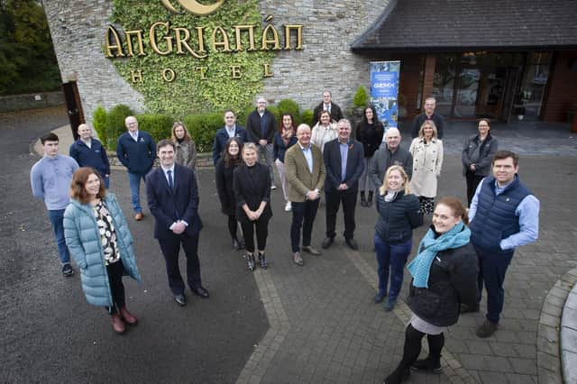 GEMX EVENT. . . .Representatives from businesses across the north-west pictured at An Grianan Hotel, Burt, County Donegal on Tuesday last for the GEMX ‘Now, How, Wow’ event. The day included workshops and seminars with cross-border companies working together, sharing experiences, problem solving and discussing collective issues. (Photos: Jim McCafferty Photography)