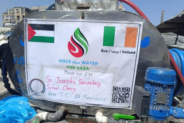 Uisce for Gaza water truck from St. Joseph’s Boys’ School.