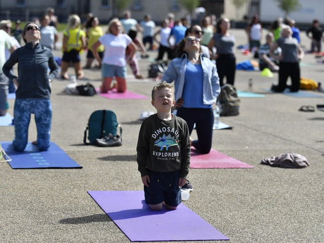 Participant at the Northlands Well Being Yoga event held in Ebrington Square on Saturday morning. The event was part of the Northlands 50th Anniversary Celebrations. Photo: George Sweeney