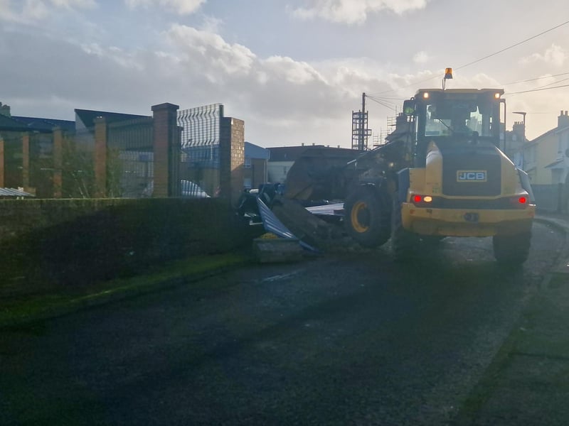 Storm Éowyn demolished a wall and fencing the Rosemount area of Derry on Friday when they were blown over during fierce winds.