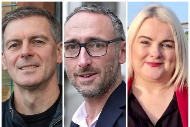Elected representatives Shaun Harkin, People Before Profit, Rory Farrell, SDLP and Sandra Duffy, Sinn Féin.