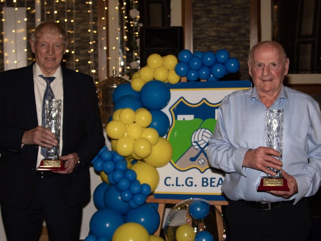 Hall of Fame Inductees 2024 - Danny Dowds and James McLaughlin pictured at Saturday night's function. (Photo: Jim McCafferty)