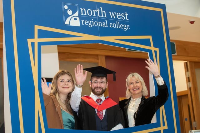 Electric/Electronic Engineering graduate Cameron Cooke pictured at NWRC's Graduation Ceremony with Klaudia Paluche and Michelle Cooke. 