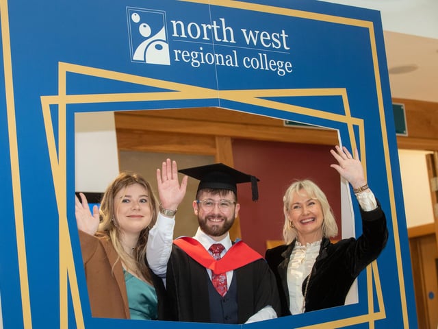 Electric/Electronic Engineering graduate Cameron Cooke pictured at NWRC's Graduation Ceremony with Klaudia Paluche and Michelle Cooke.