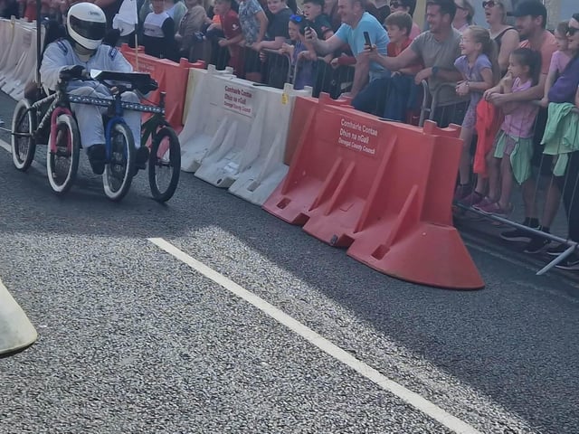 A competitor in the Soapbox Derby in Carndonagh.