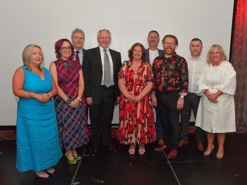 Mayor Patricia Logue pictured with sponsors of the Derry Journal Best of Derry BetMcLean Awards. Photo: George Sweeney. DER2325GS – 58