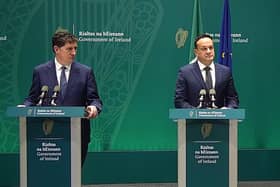 Transport Minister Eamon Ryan and Taoiseach Leo Varadkar announcing increased A5 funding last week.