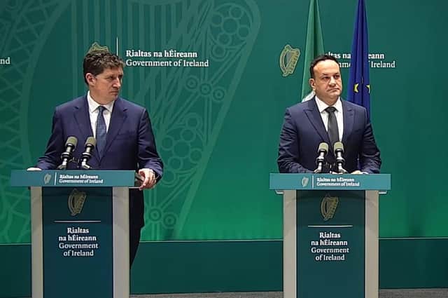 Transport Minister Eamon Ryan and Taoiseach Leo Varadkar announcing increased A5 funding last week.