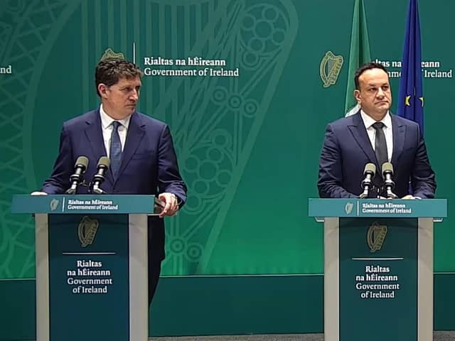 Transport Minister Eamon Ryan and Taoiseach Leo Varadkar announcing increased A5 funding last week.