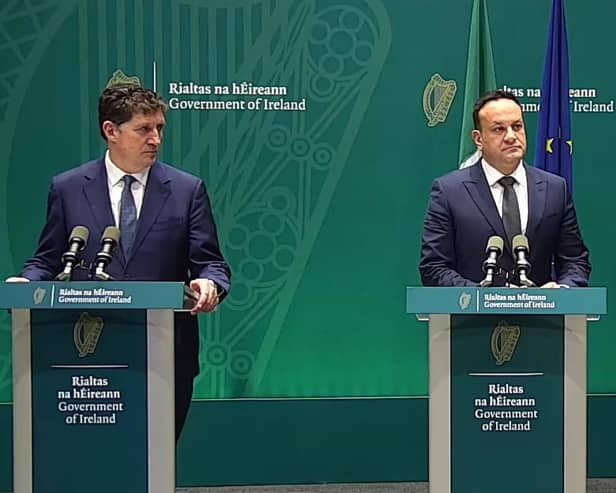 Transport Minister Eamon Ryan and Taoiseach Leo Varadkar announcing increased A5 funding last week.