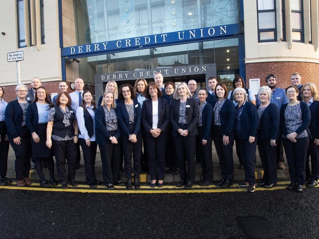 DERRY CREDIT UNION. . . .Management and staff of Derry Credit Union pictured on Saturday marking International Credit Union Day. (Photos: Jim McCafferty Photography) : .