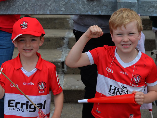 Young fans at Derry’s game against Armagh on Sunday. Photo: George Sweeney